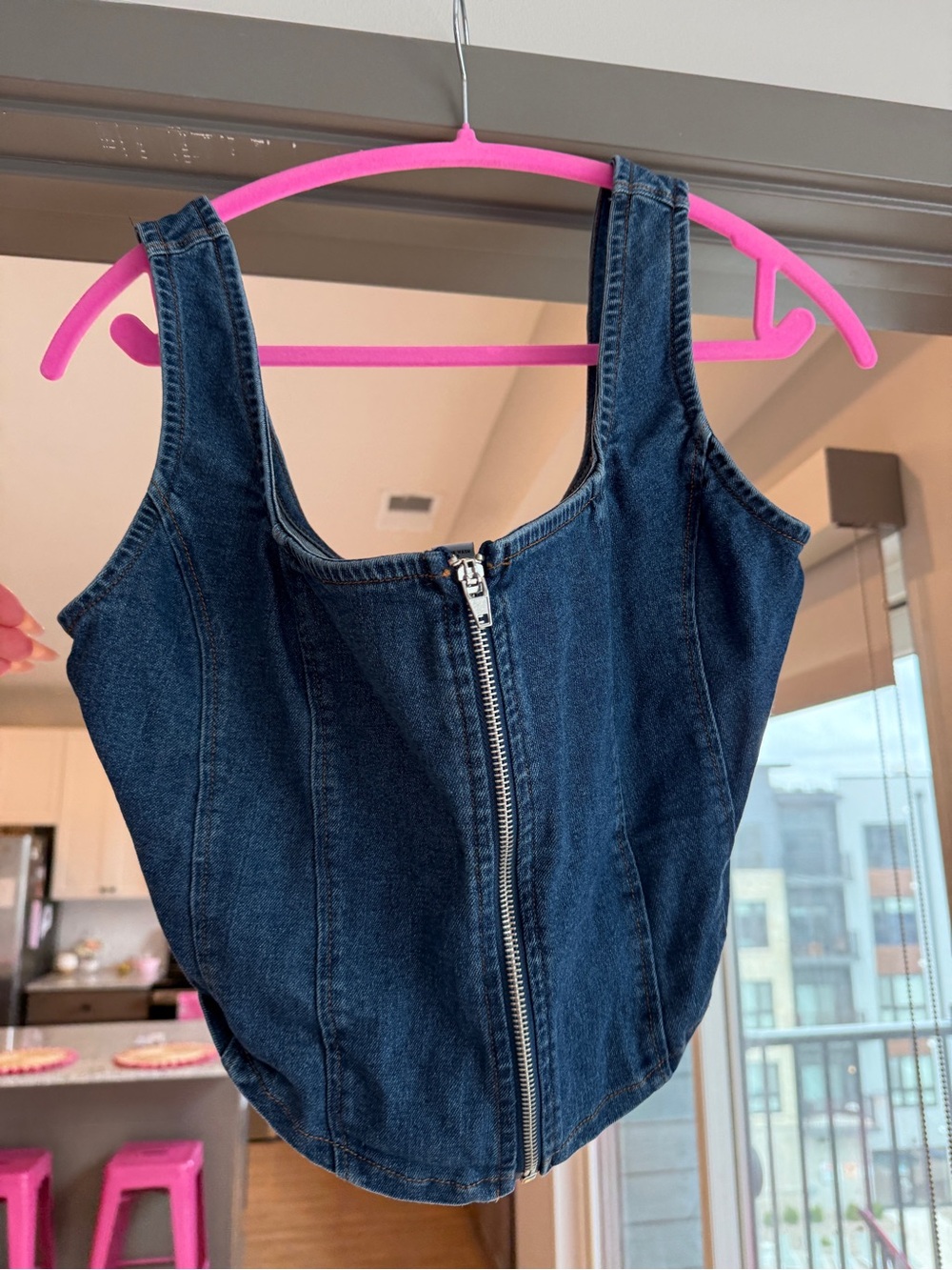 Dark Blue Denim Zip-Front Tank Top Size Medium